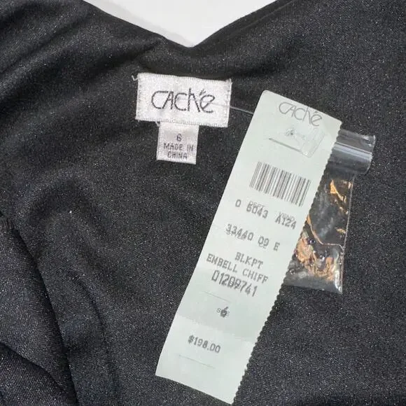 Cache Rare Vintage 90s Beaded Floral Print Silk Dress - Picture 9 of 11